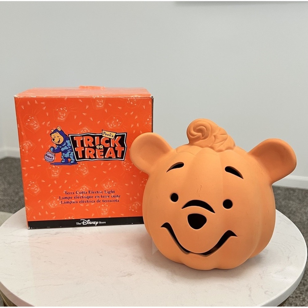 VTG Disney Winnie The Pooh Light Pumpkin Terra‎ Cotta Halloween lamp lantern